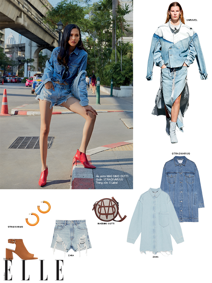 Áo sơmi denim và quần shorts jeans