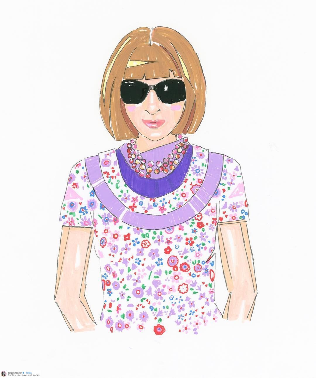 hình ảnh Anna Wintour mặc váy hoa kính mát đen trên tài khoản instagram Benjaminseidler