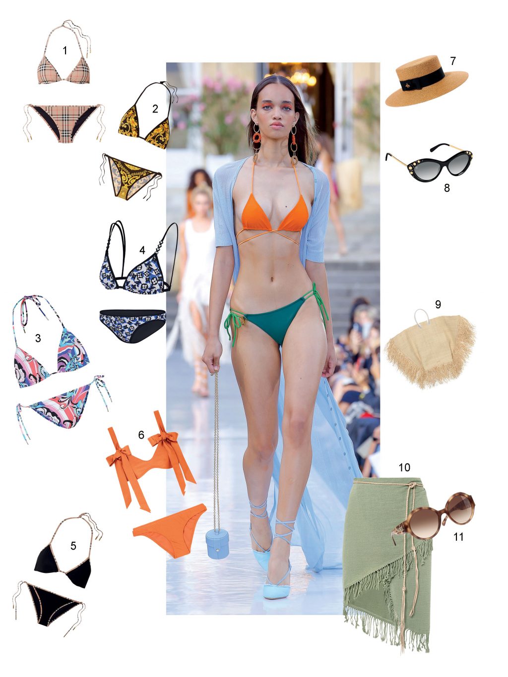 xu hướng đồ bơi - bikini siêu mảnh màu cam và xan lá