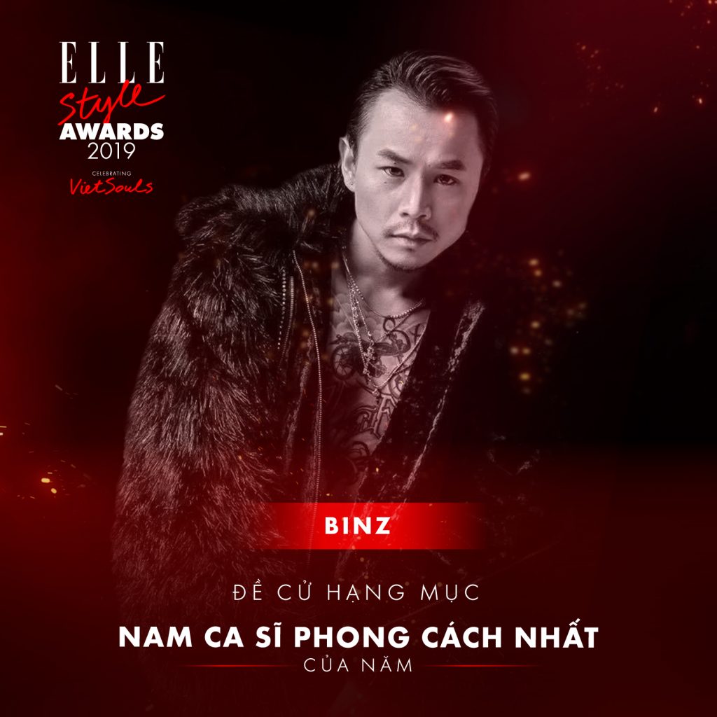 Binz hạng mục nam ca sĩ phong cách nhất ELLE Style Awards 2019