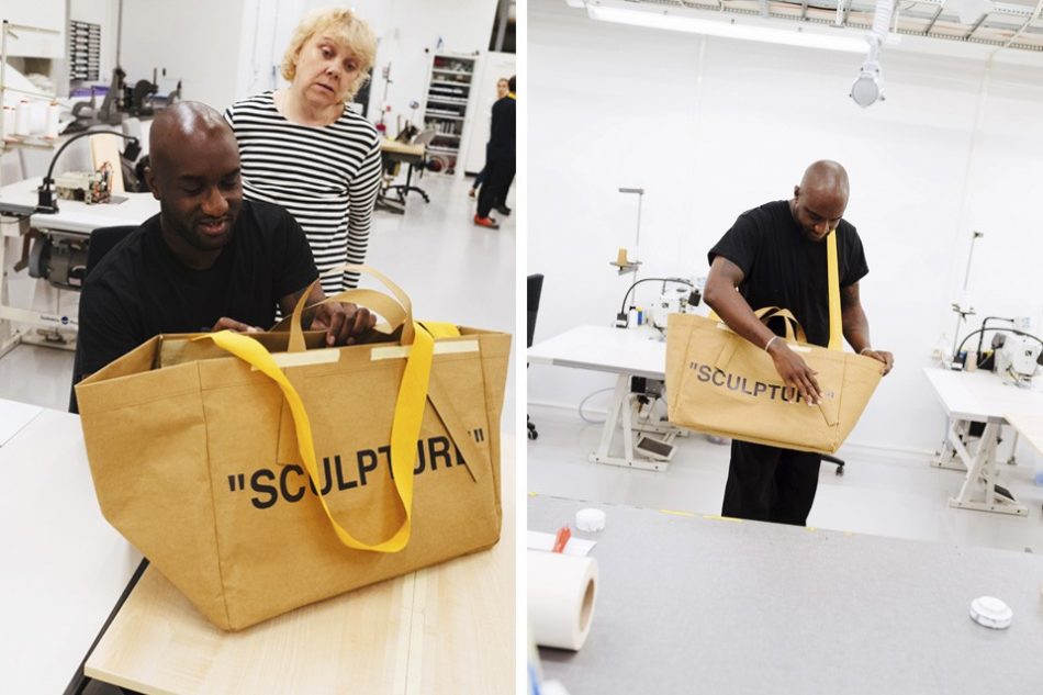 Virgil Abloh đang xách túi xách hợp tác ikea và offwhite
