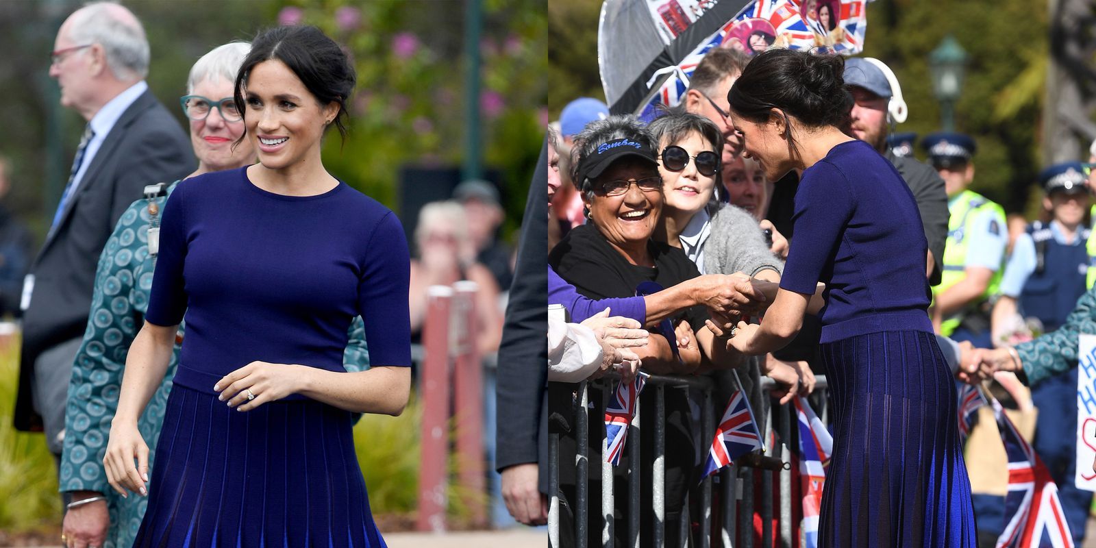 công nương meghan mặc chân váy xanh xuyên thấu
