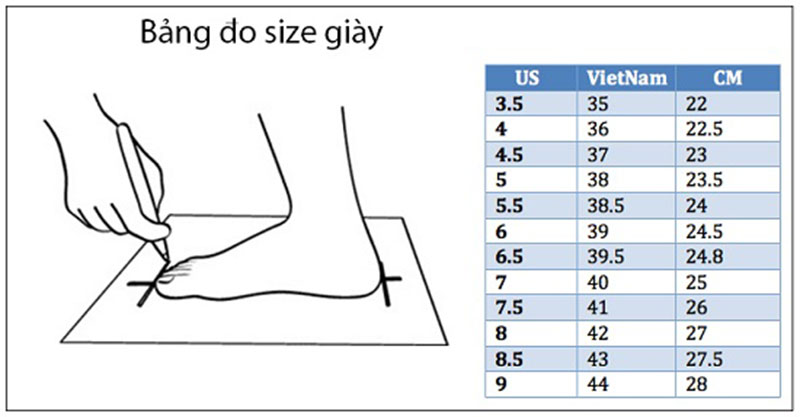 bảng chọn size giày