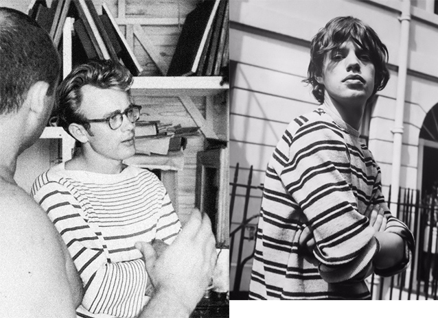 James Dean (trái) và Mick Jagger trong những biến tấu của chiếc áo Brenton