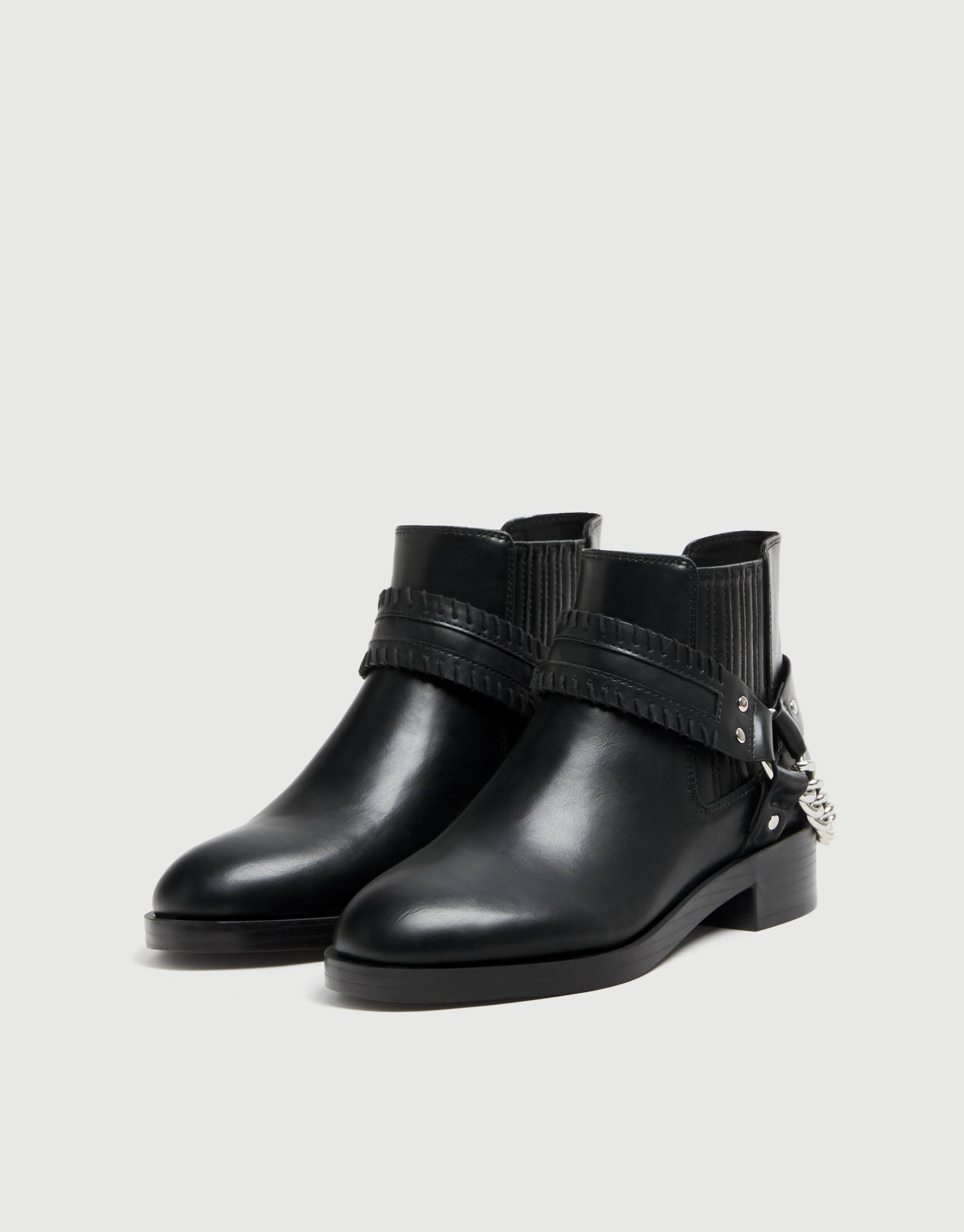 ankle boots màu đen da bóng