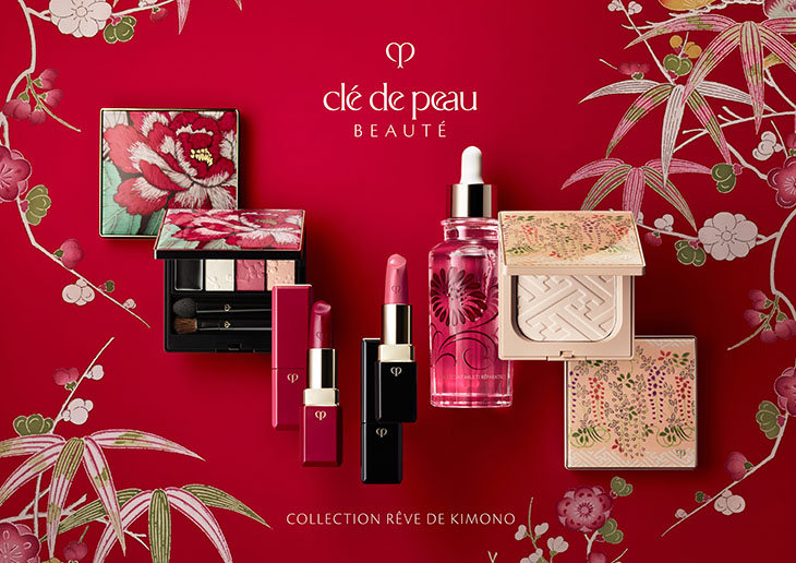 Clé de Peau Beauté giấc mơ kimono cle de peau sản phẩm trên nền đỏ có chữ