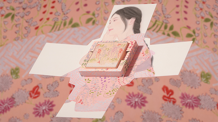 giấc mơ kimono hộp má hồng màu hồng trên nền hồng 4 góc 