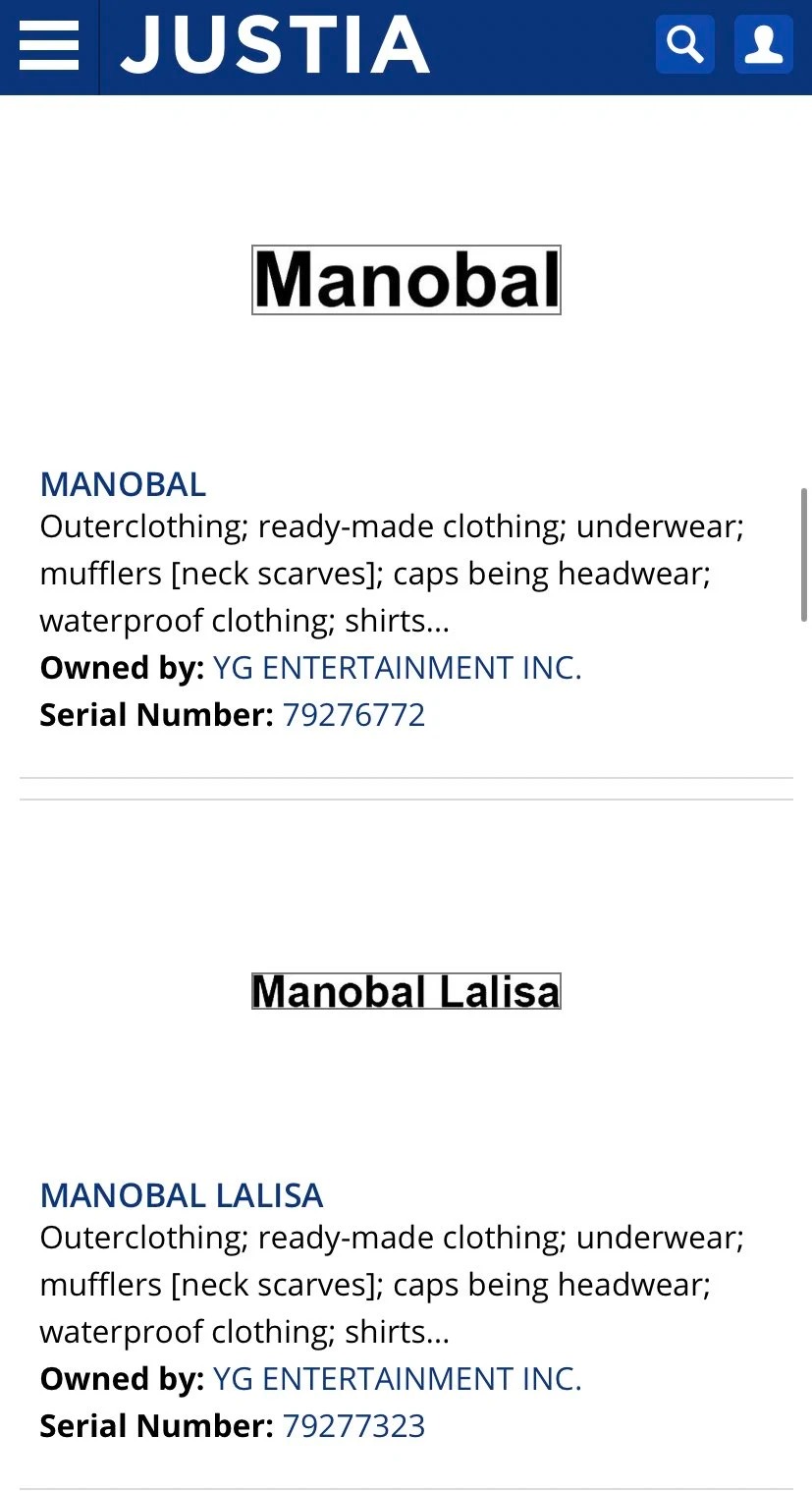 Tin thời trang về việc YG Entertainment đăng kí bản quyền 2 nhãn hiệu "Manobal" và "Manobal Lalisa" - tên thật của Lisa BLACKPINK