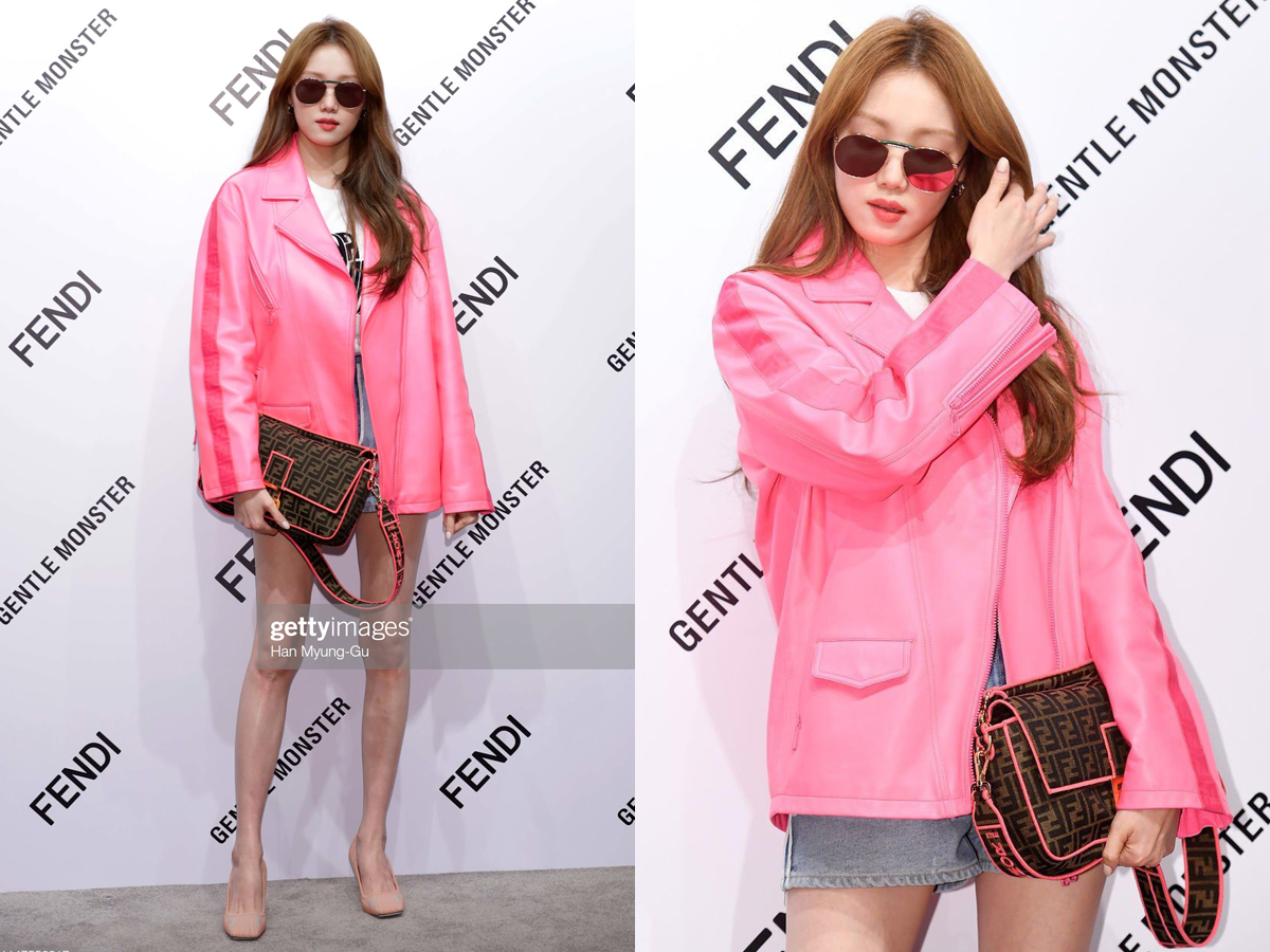 Lee Sung-Kyung nổi bật tại sự kiện của Fendi với áo khoác biker sa màu hồng neon