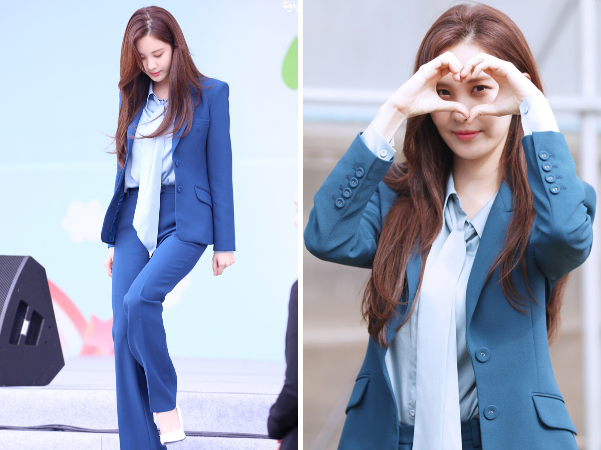 Thời trang tuổi 30 của Seohyun với âu phục màu xanh dương và áo sơ mi màu xanh da trời
