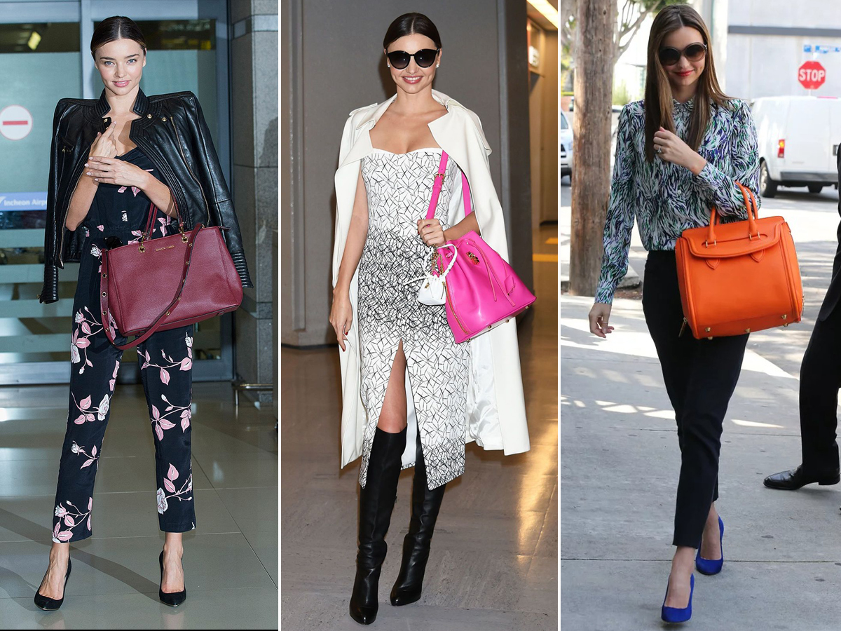 Thời trang cung Kim Ngưu - Miranda Kerr đeo túi xách nhiều màu