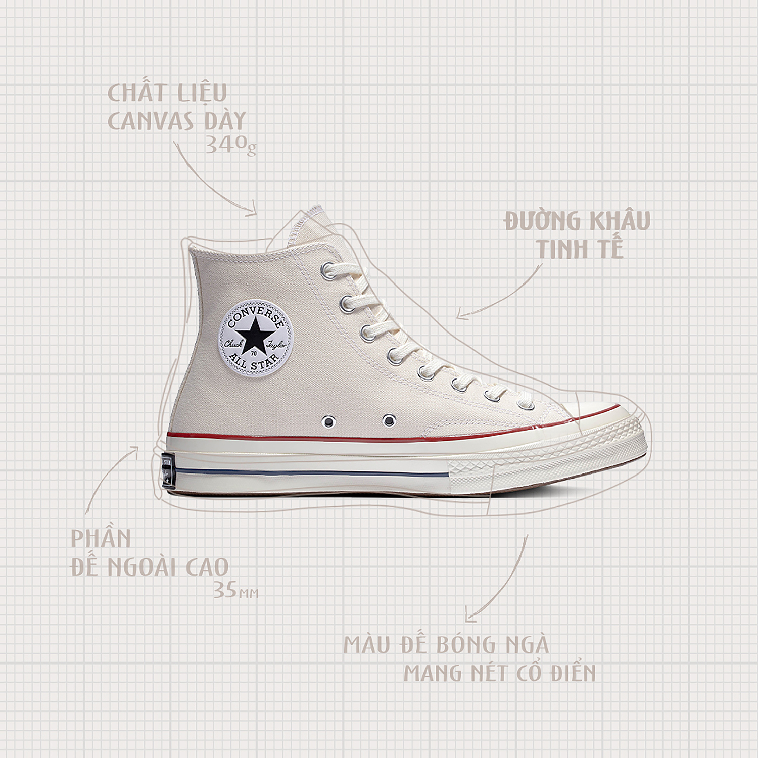 Chuck 70 Parchment trắng trong dàn incubate tại việt nam
