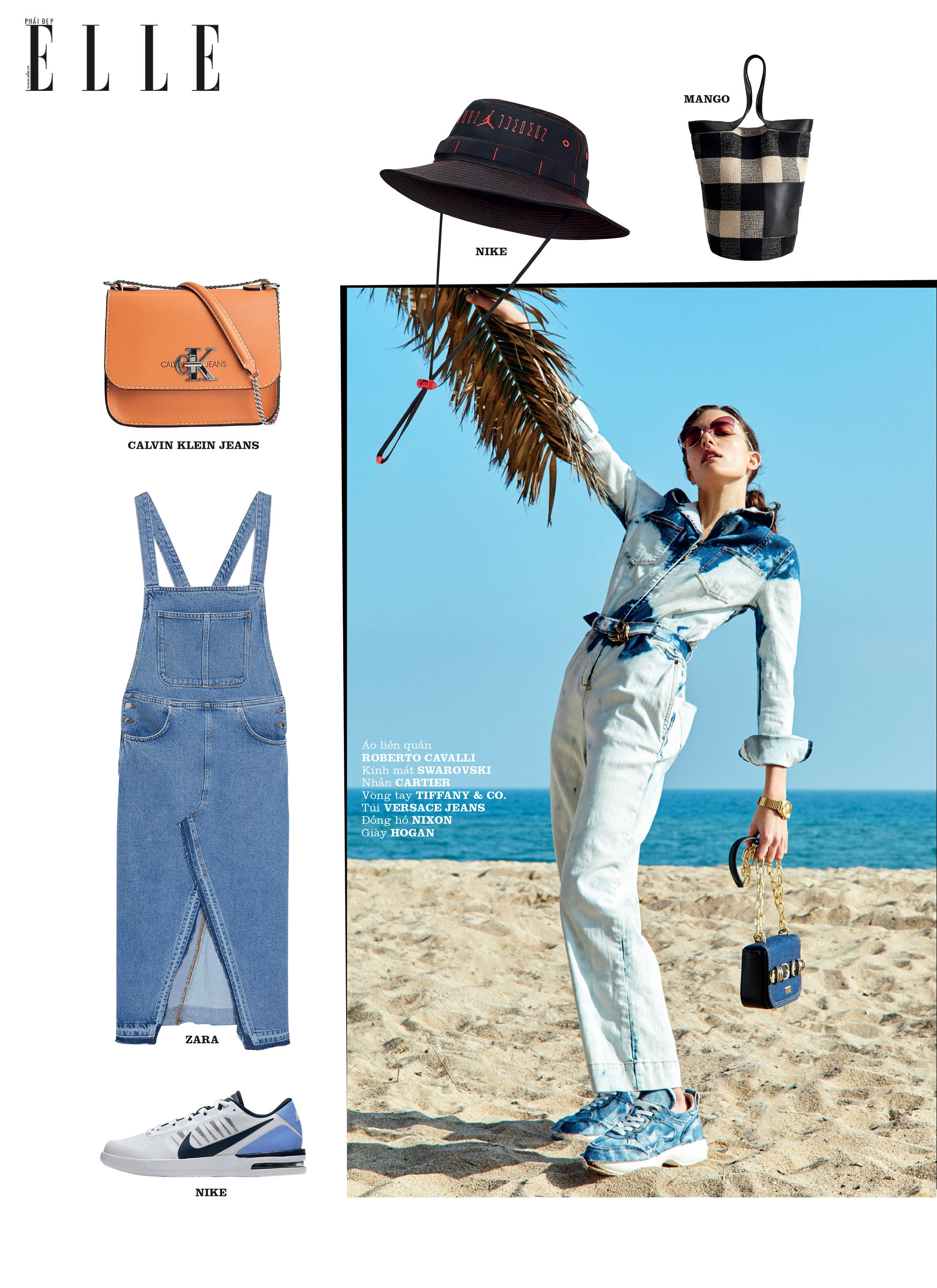 phối đồ đẹp với denim jumpsuit màu loang