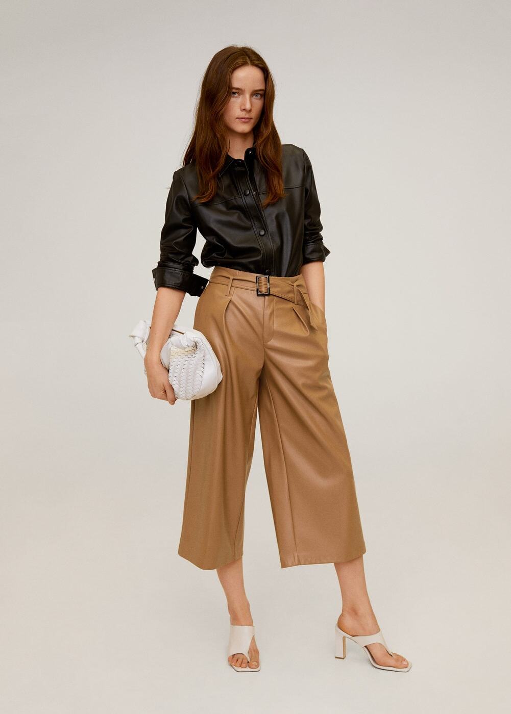 quần culottes da áo sơmi da đen mango