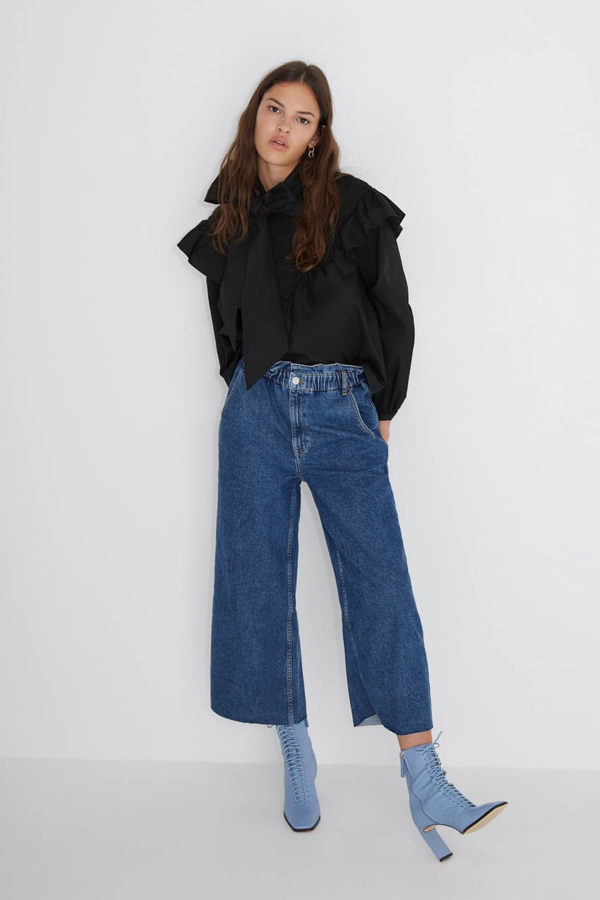 quần culottes denim áo boots cao cổ zara