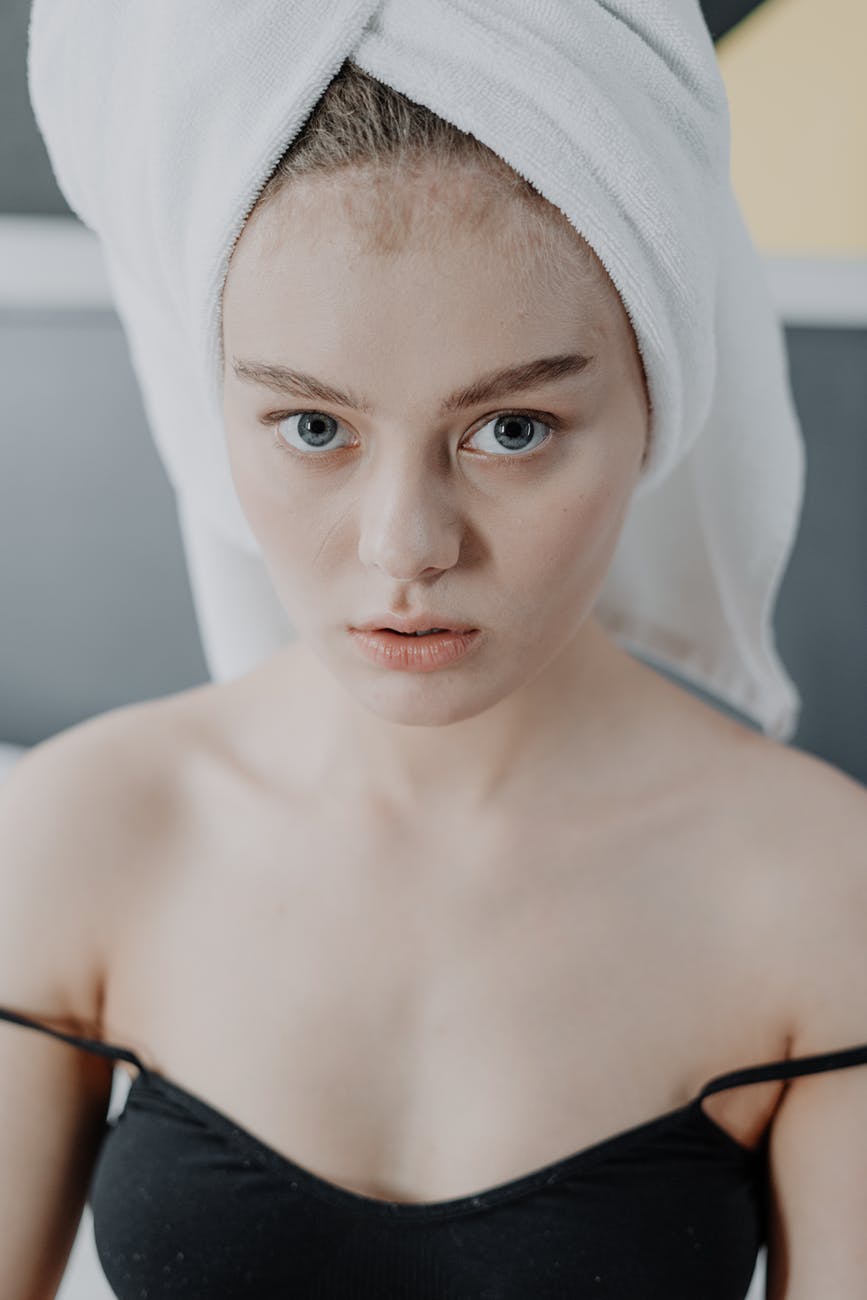 Hair-dryer - Girl wrapped in a towel.