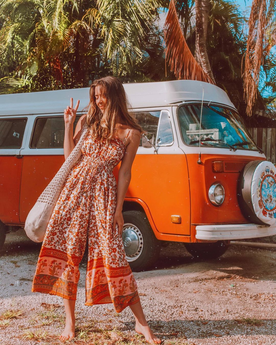 Jumpsuit ống rộng in hoa tiết boho mùa hè