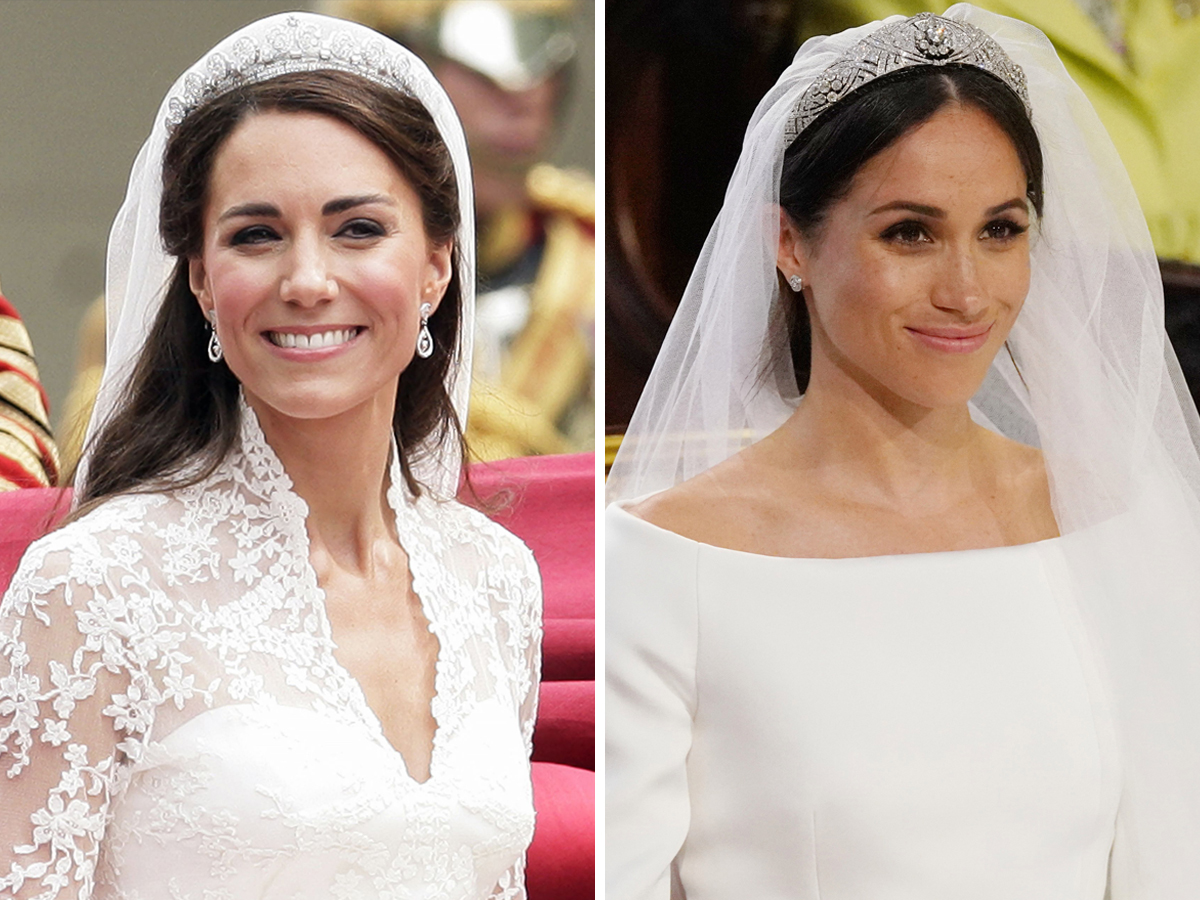 Váy cưới hoàng gia - Công nương Kate Middleton và Meghan Markle đội vương miện truyền thống