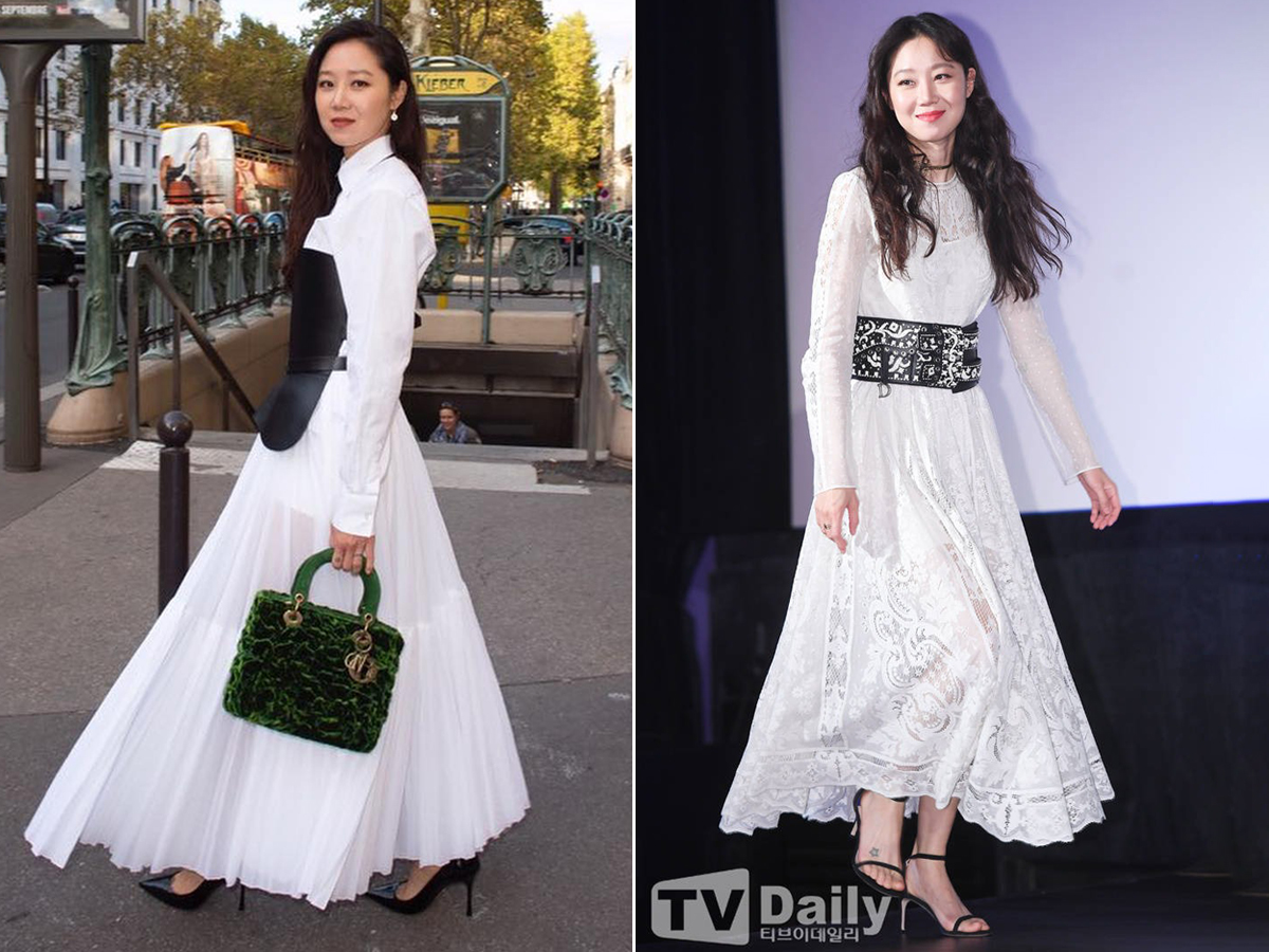 Gong Hyo Jin mặc váy trắng dài và thắt lưng to bản