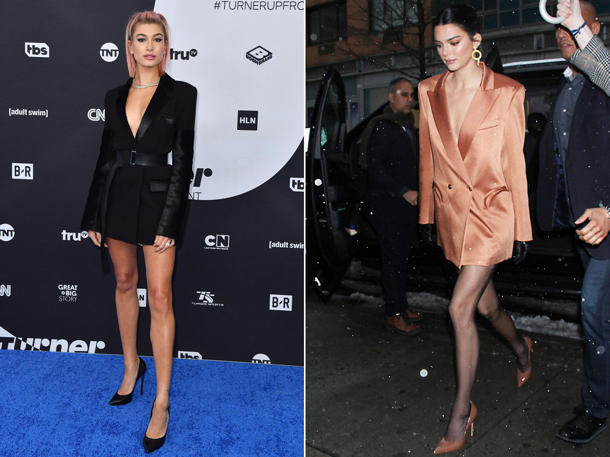 Phối đồ dự tiệc cung bọ cạp - Kendall Jenner và Hailey Bieber mặc trang phục menswear