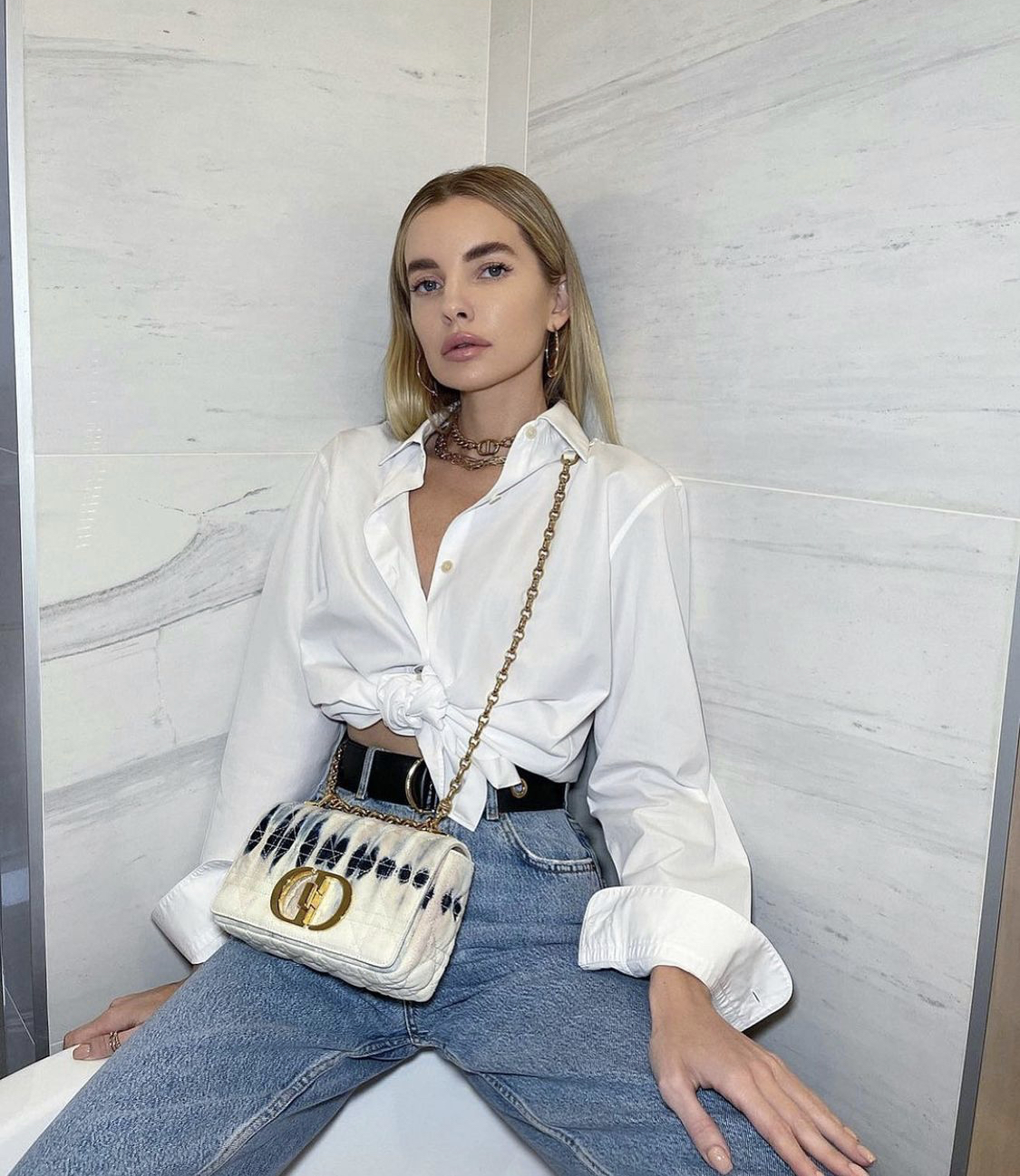 dior caro bag in white gradient color with nataya kim