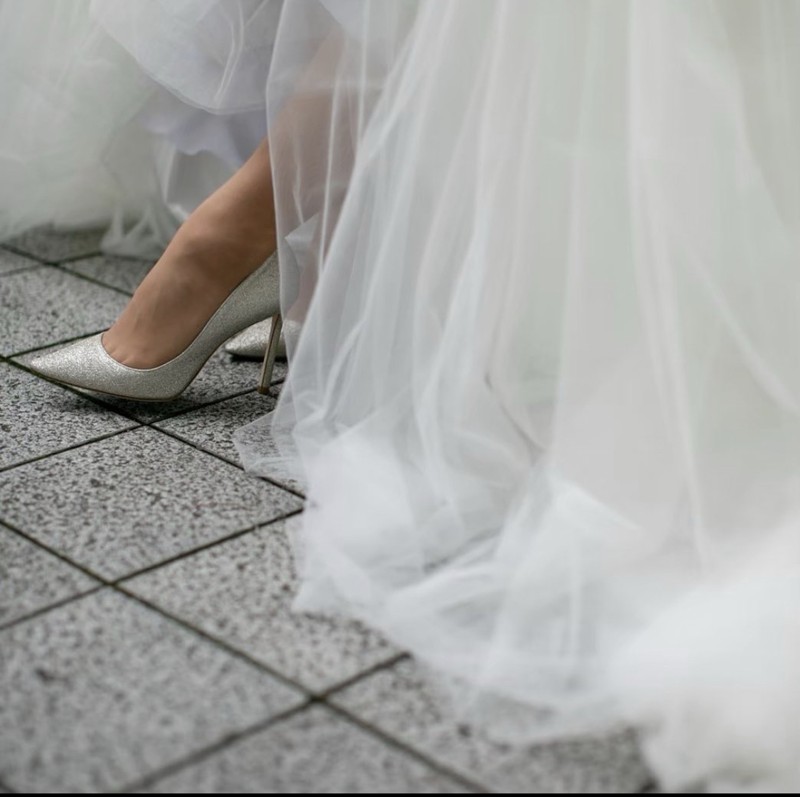 Jimmy Choo Glitter Bridal high heels with white wedding dress