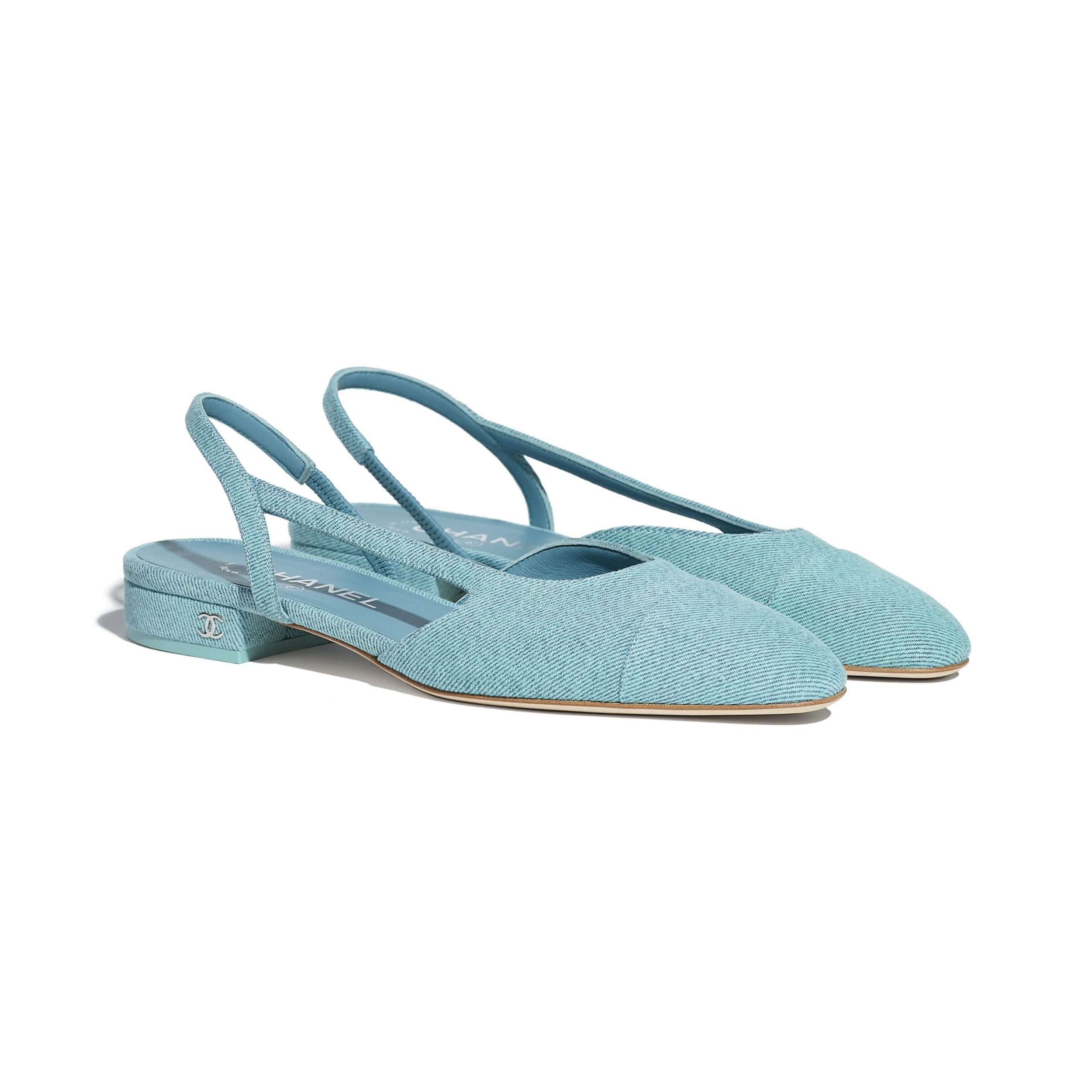 Giày slingback chanel đế bệt vải jean màu baby blue