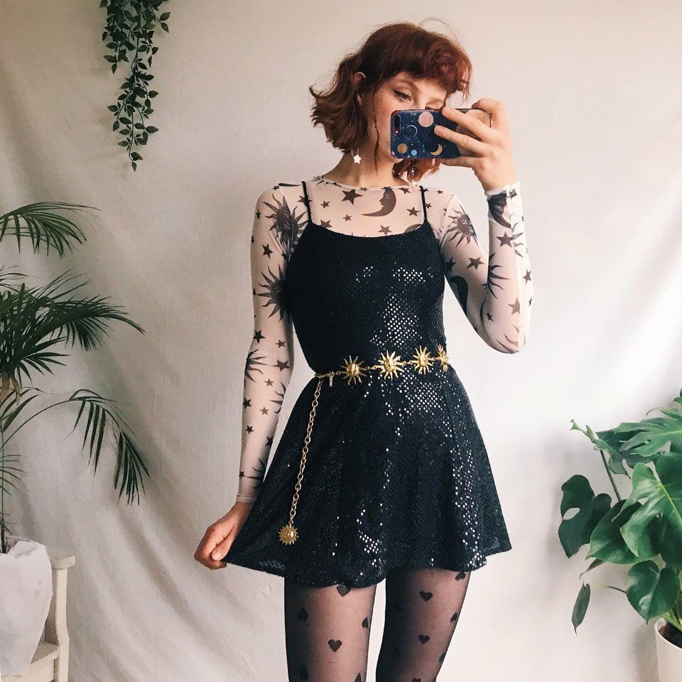 Đầm đen LBD sequin áo lưới hoạ tiết