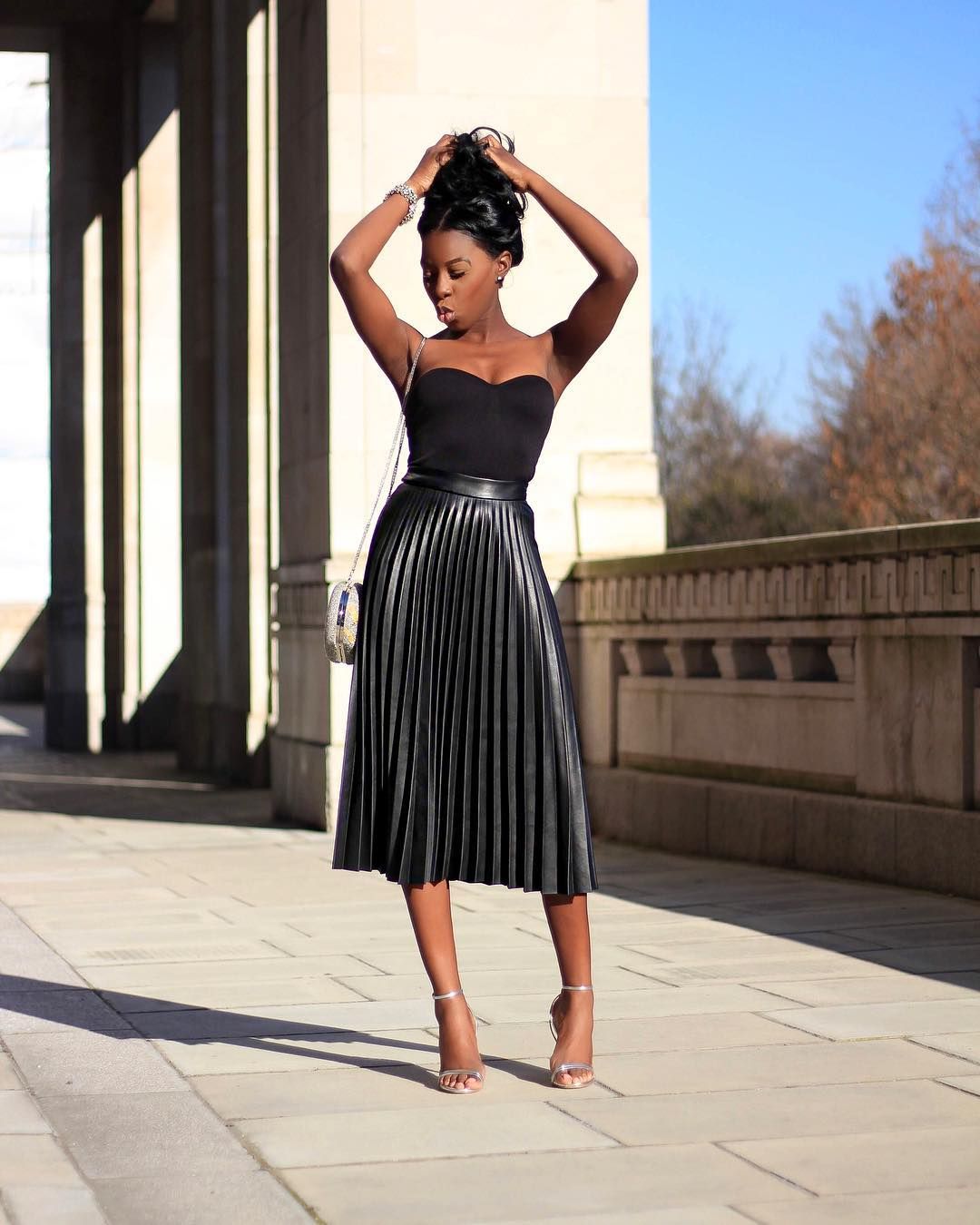black leather pleated skirt