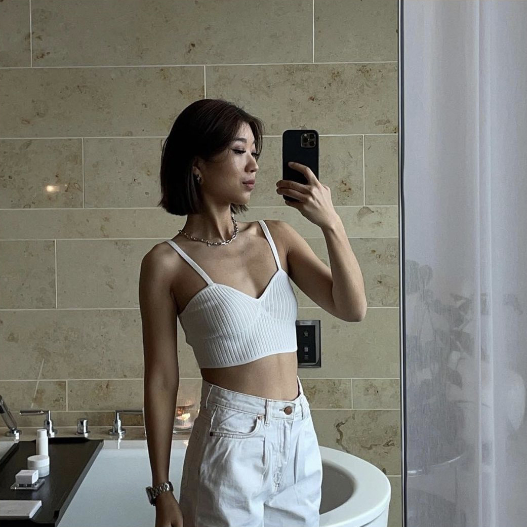 áo dây dệt kim crop top màu trắng