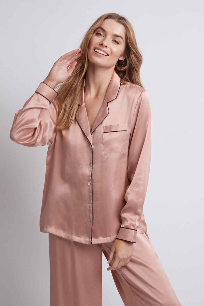 pyjama vải lụa hồng trơn 