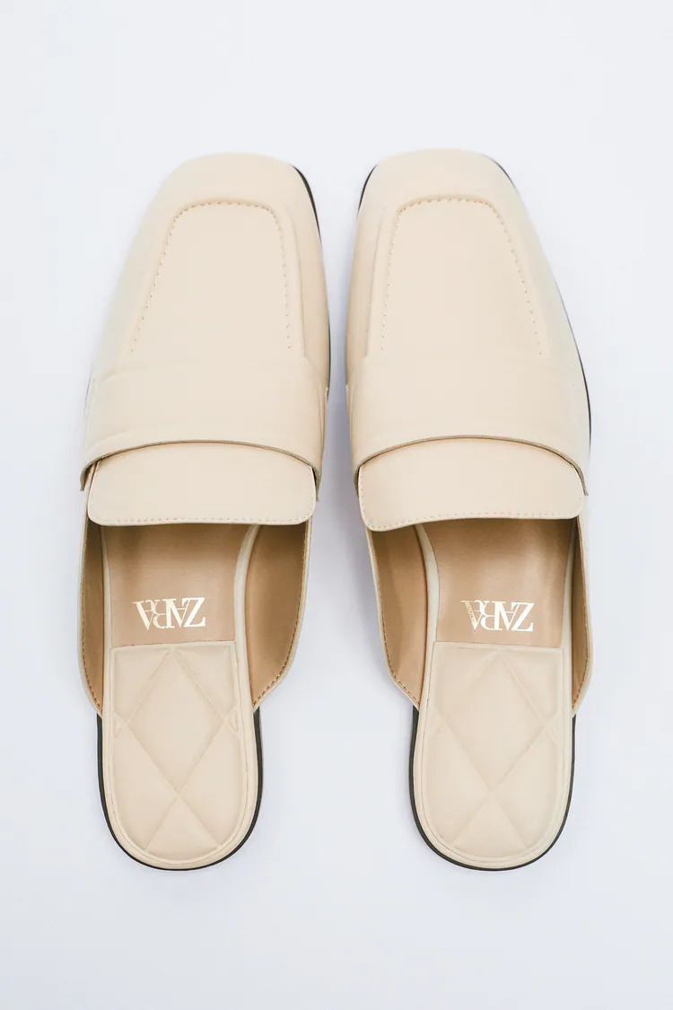 Zara giày mule trắng đế thấp 