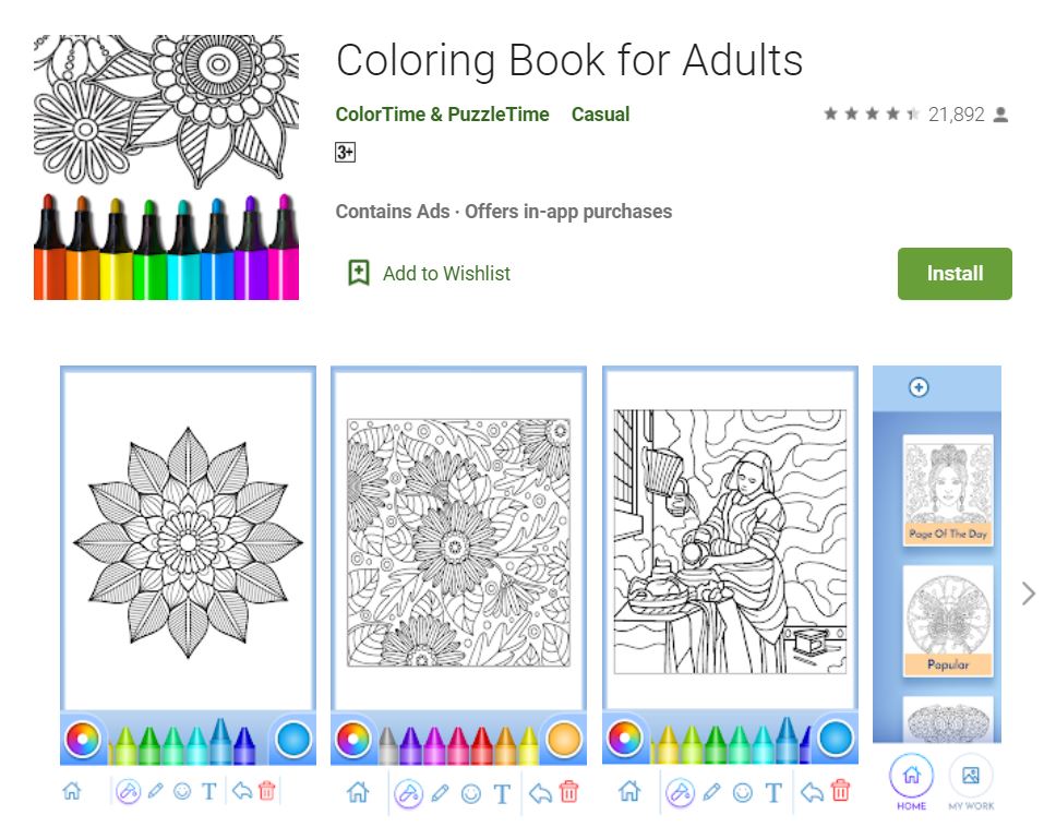 ứng dụng tô màu coloring book for adults
