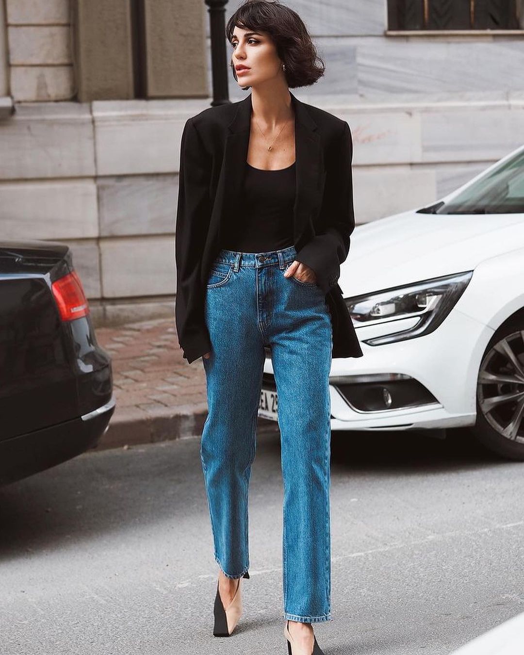 Áo blazer phối jeans thời trang