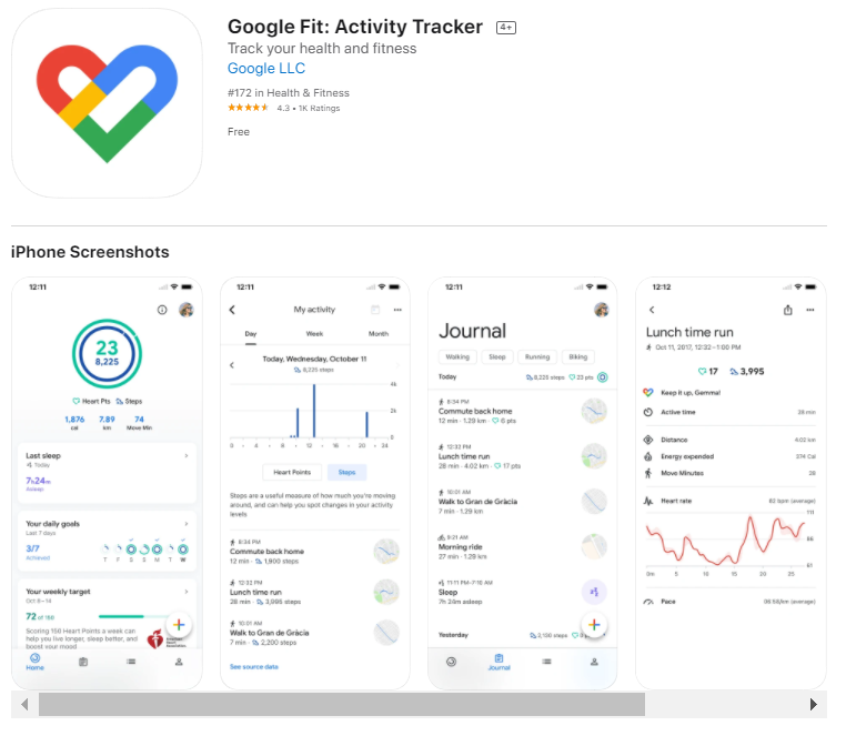 Ứng dụng Google Fit .