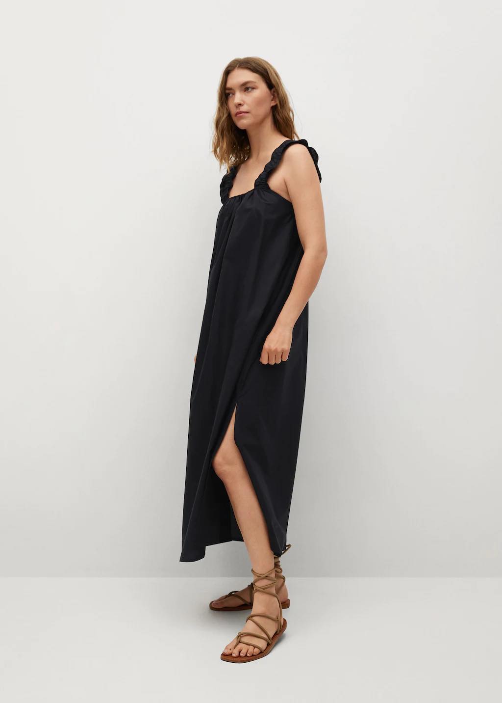 cotton midi dress váy 2 dây xẻ tà