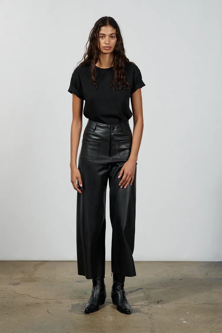 Zara FAUX LEATHER MARINE STRAIGHT TROUSERS