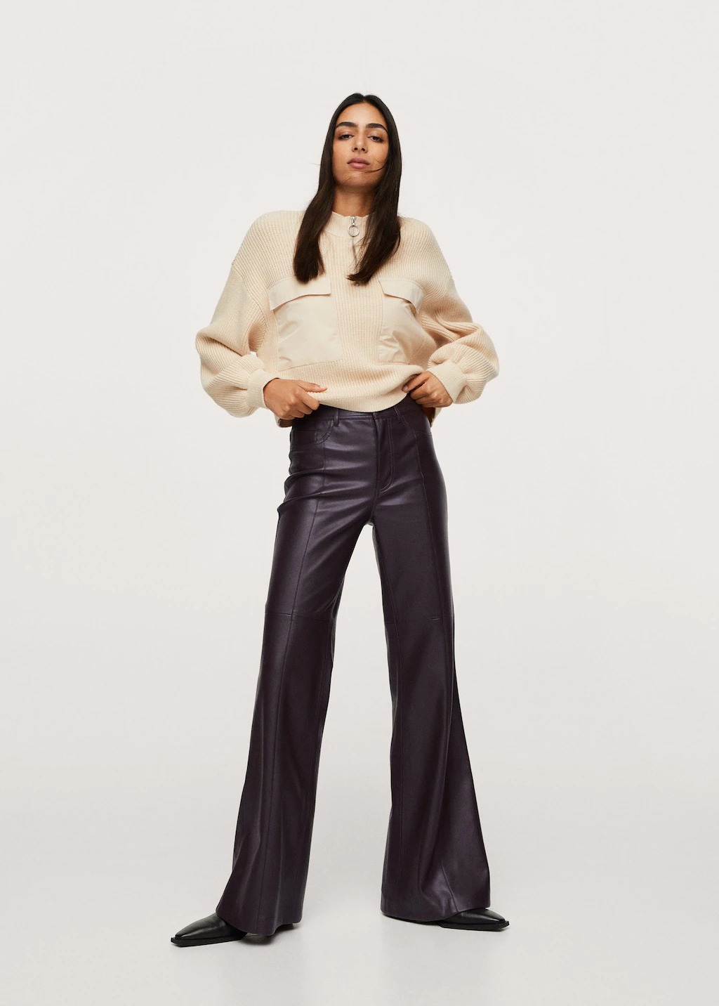 Mango Wide-leg Faux Leather Trousers.