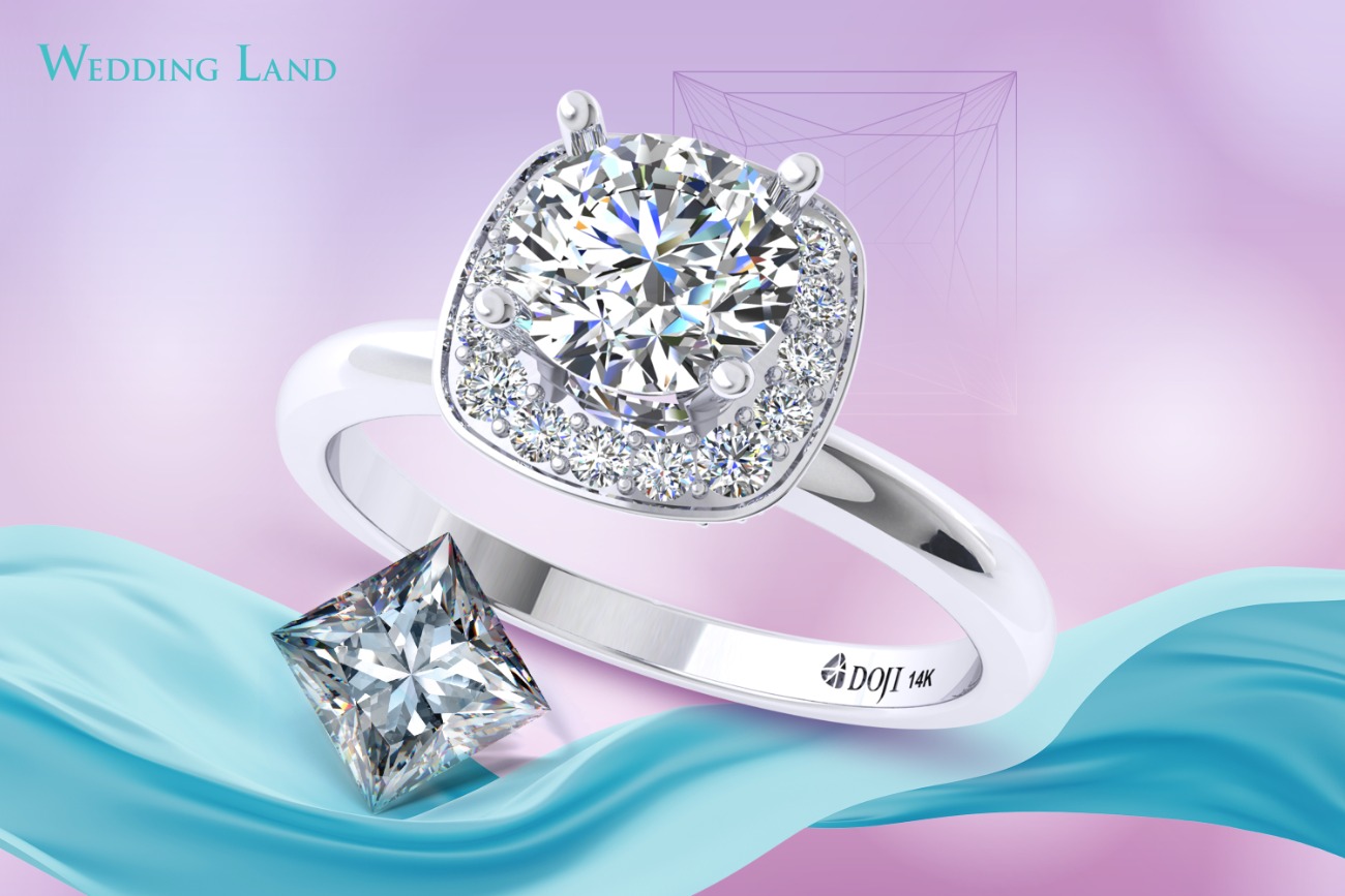Nhẫn kim cương đính hôn mặt vuông