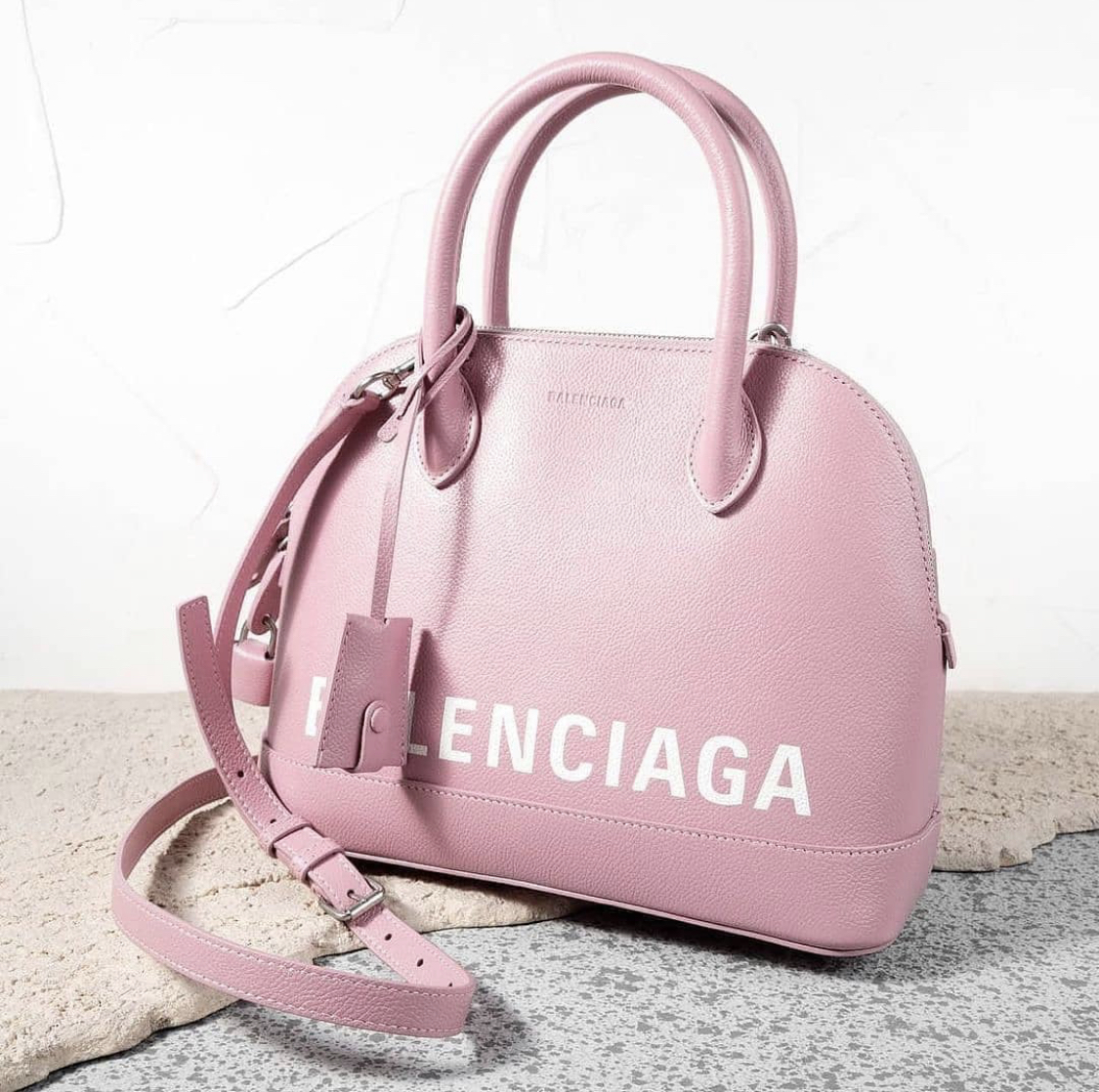 túi xách Balenciaga Ville hồng phối chữ trắng