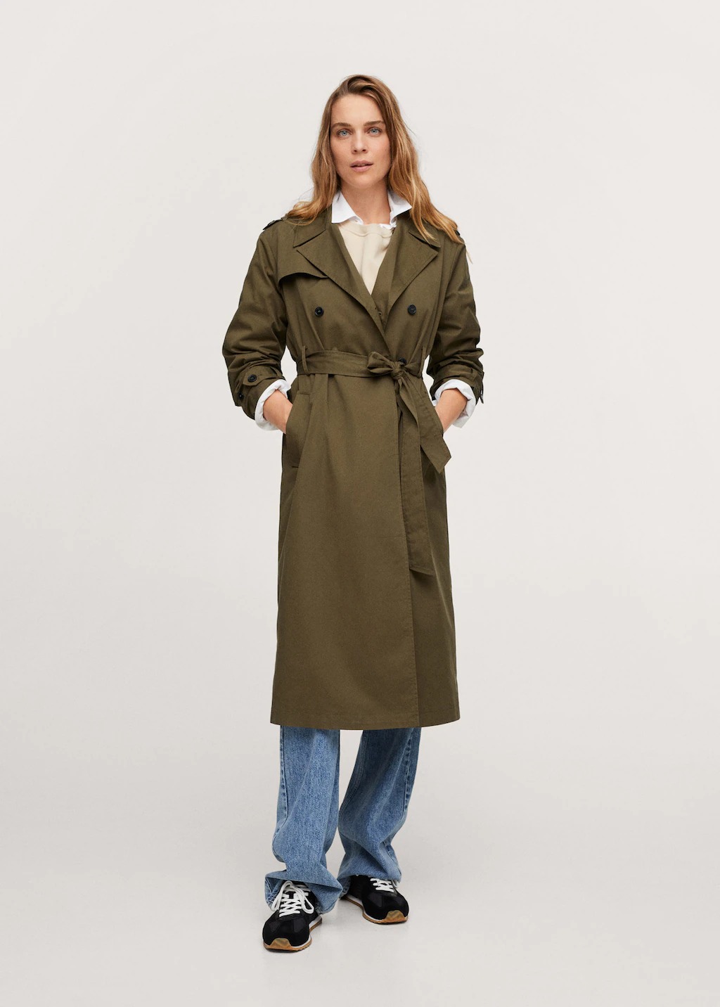 trench coat màu rêu kaki