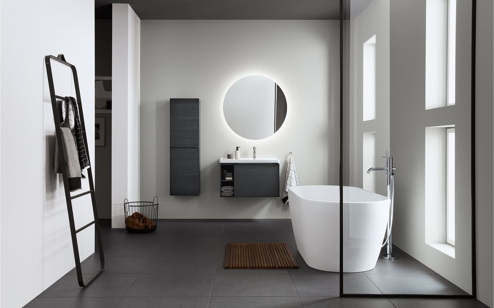 thiết bị phòng tắm duravit gương phát sáng màu xám