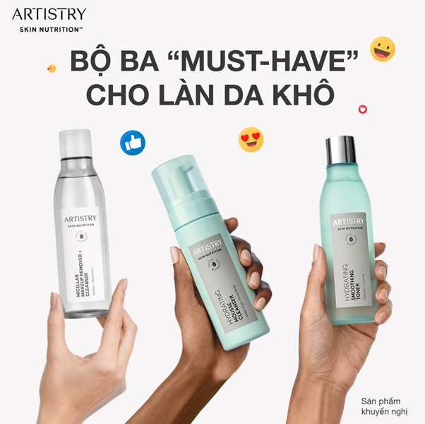 Giải pháp mà Artistry mang đến cho làn da khô là bộ 3 sản phẩm ứng với từng công đoạn làm sạch da