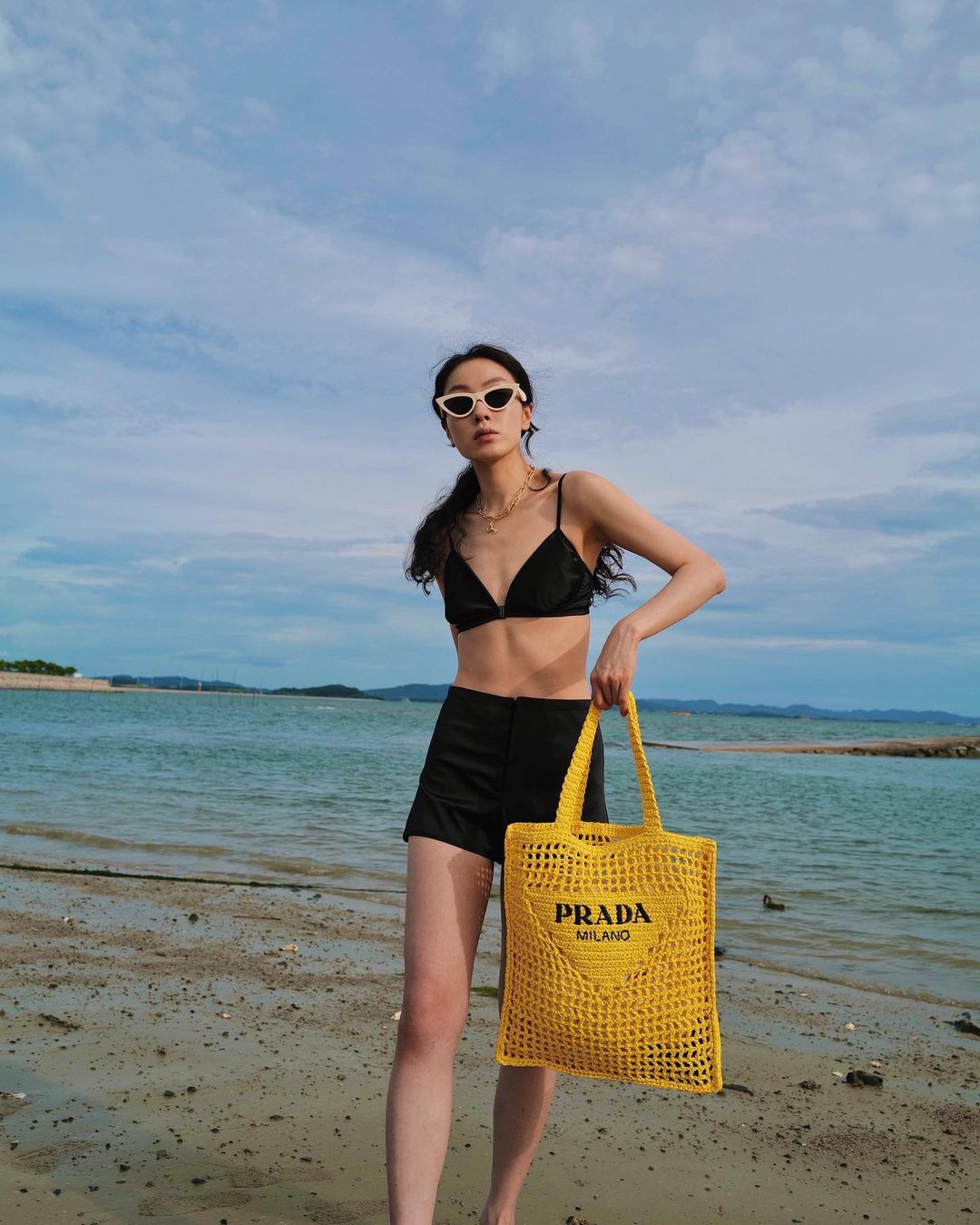 đồ thời trang túi tote lưới prada