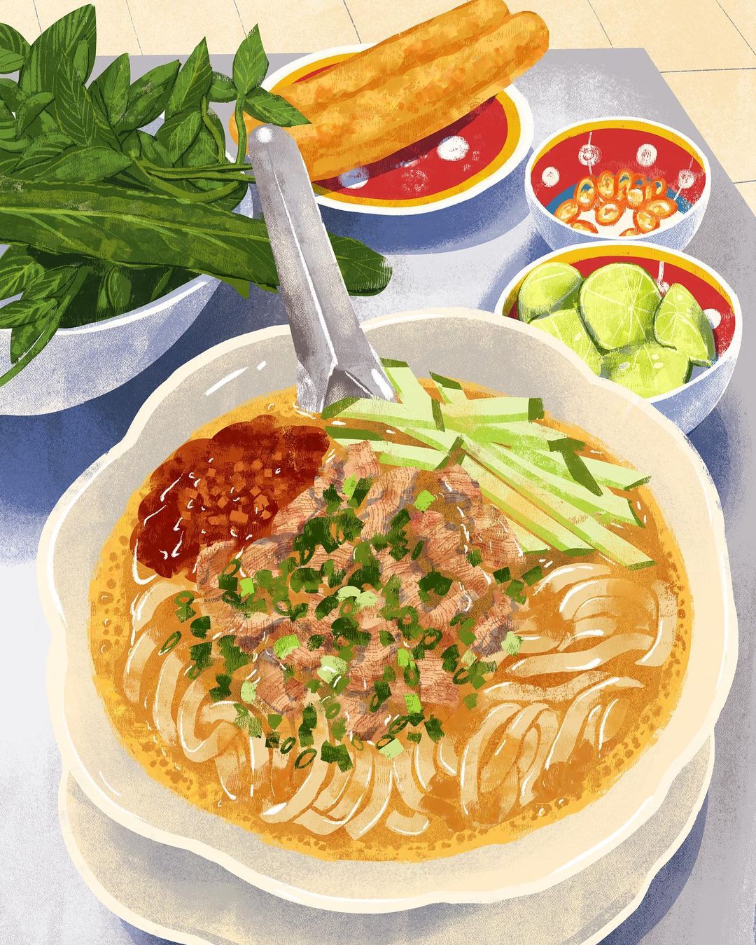 digital painting bánh canh