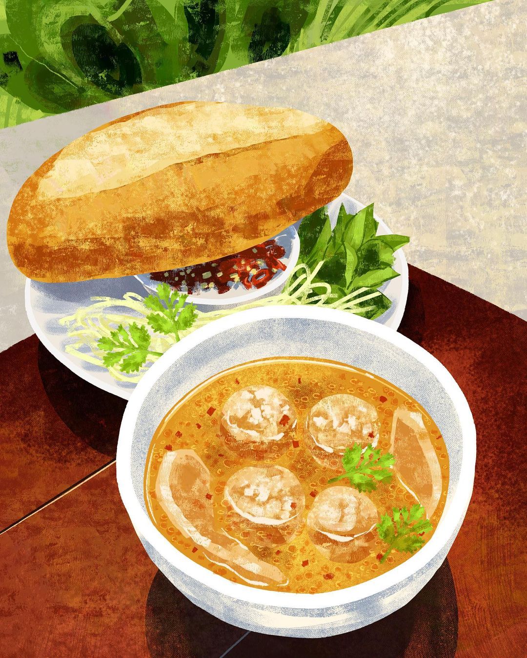 digital painting bánh mì xíu mại