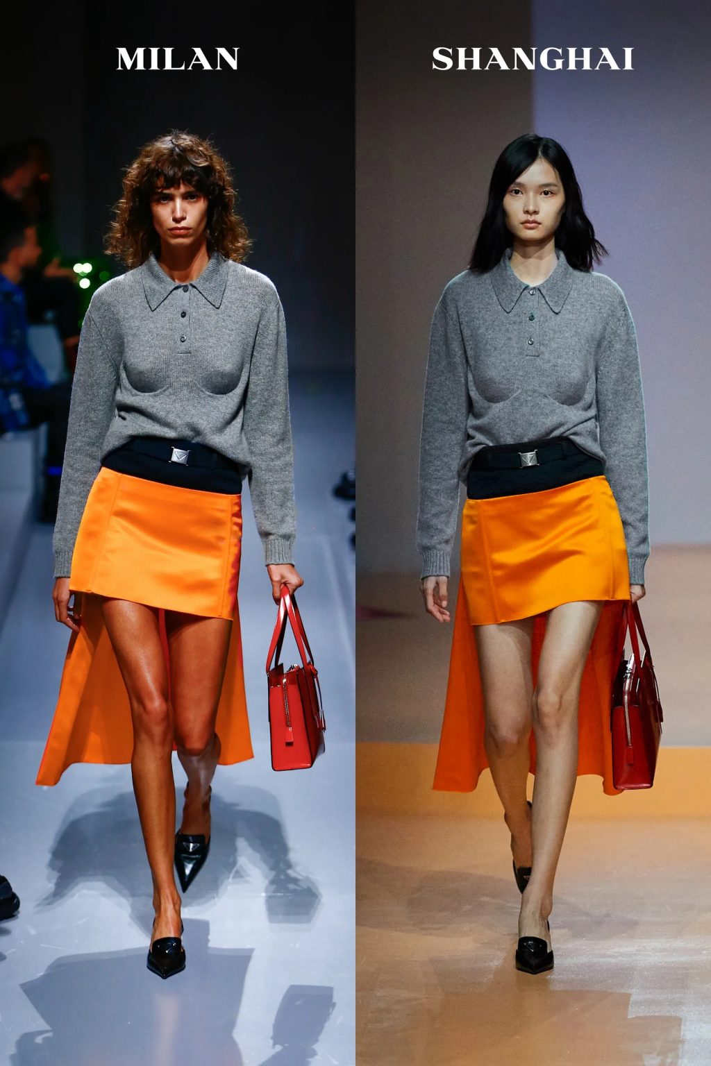 chân váy thời trang Prada Xuân Hè 2022 màu cam