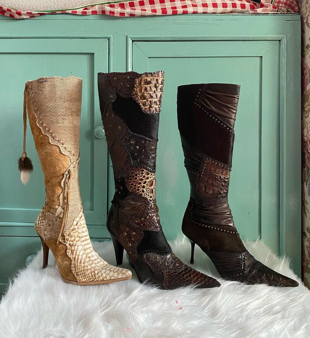 Boots cao cổ da thuộc secondhand màu nâu tiệm blondretro