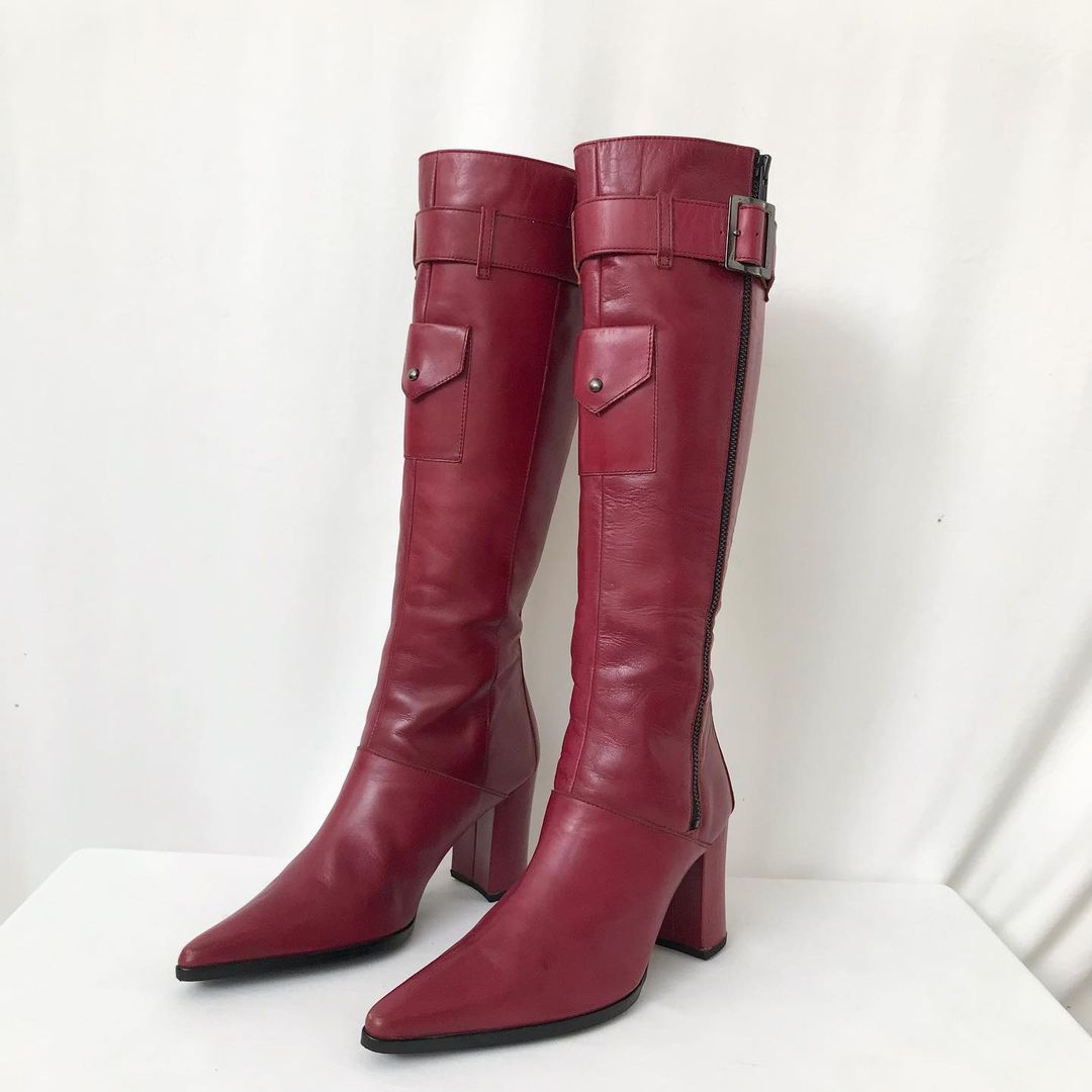 boots cao cổ vintage màu đỏ