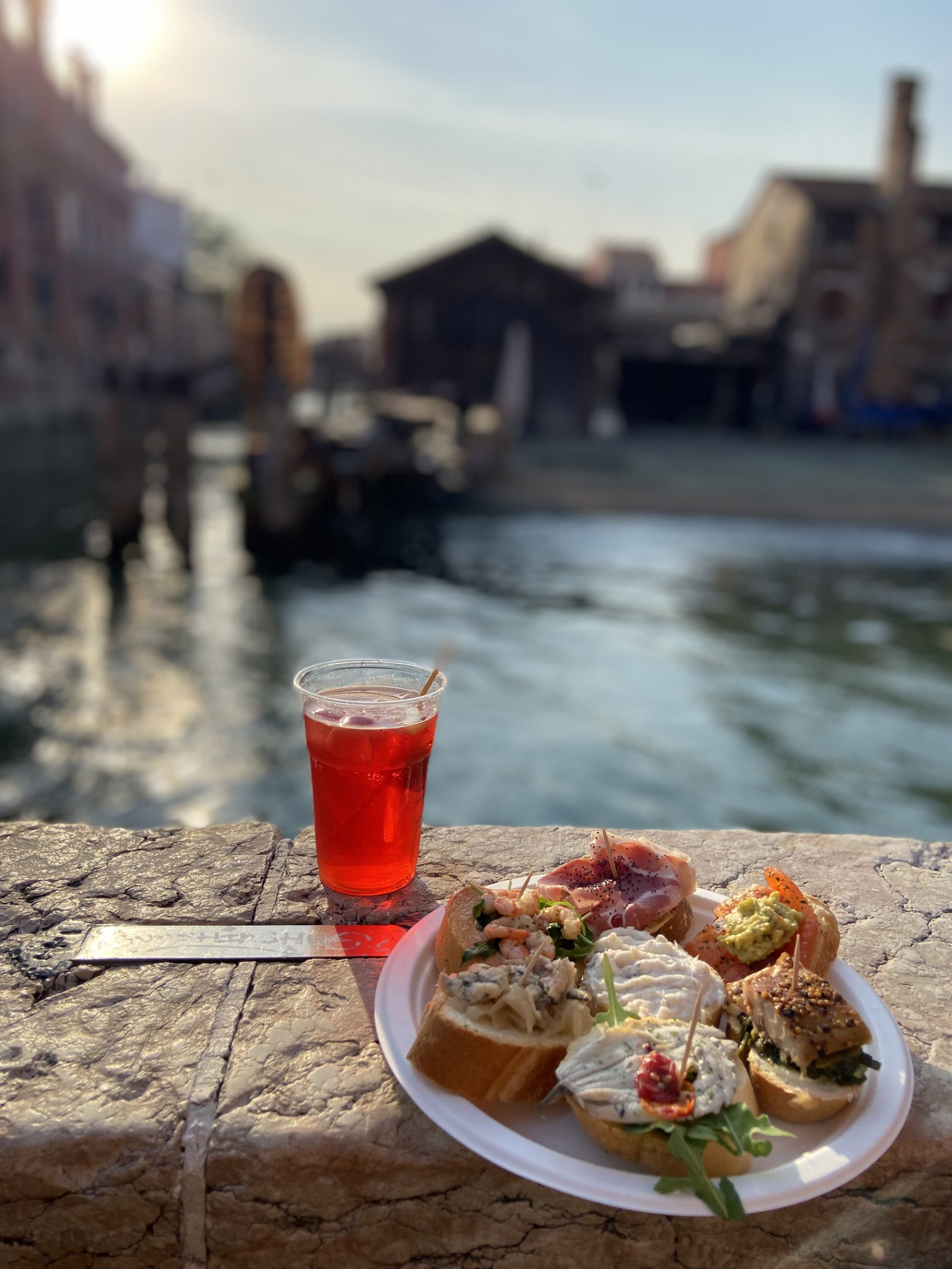 venice meal under the sunset